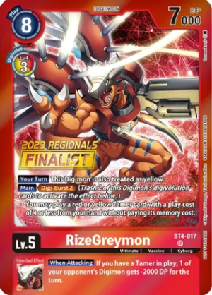 RizeGreymon (2023 Regionals Finalist) - Great Legend (BT04)
